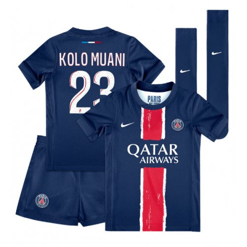 Fotbalové Dres Paris Saint-Germain Randal Kolo Muani #23 Dětské Domácí 2024-25 Krátký Rukáv (+ trenýrky)